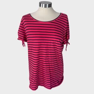 Nautica Large Striped Pink Blue Short Sleeve Shirt 100% Cotton